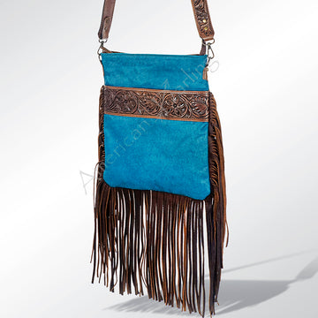 ADBGS192TRQ3FRNGA American Darling Hand Tooled Hair On Genuine Leather Women Bag Western Handbag Purse